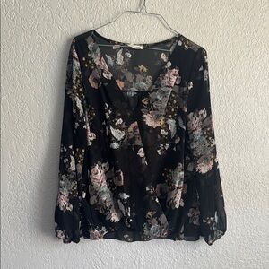 Floral Black Sheer Women's Top